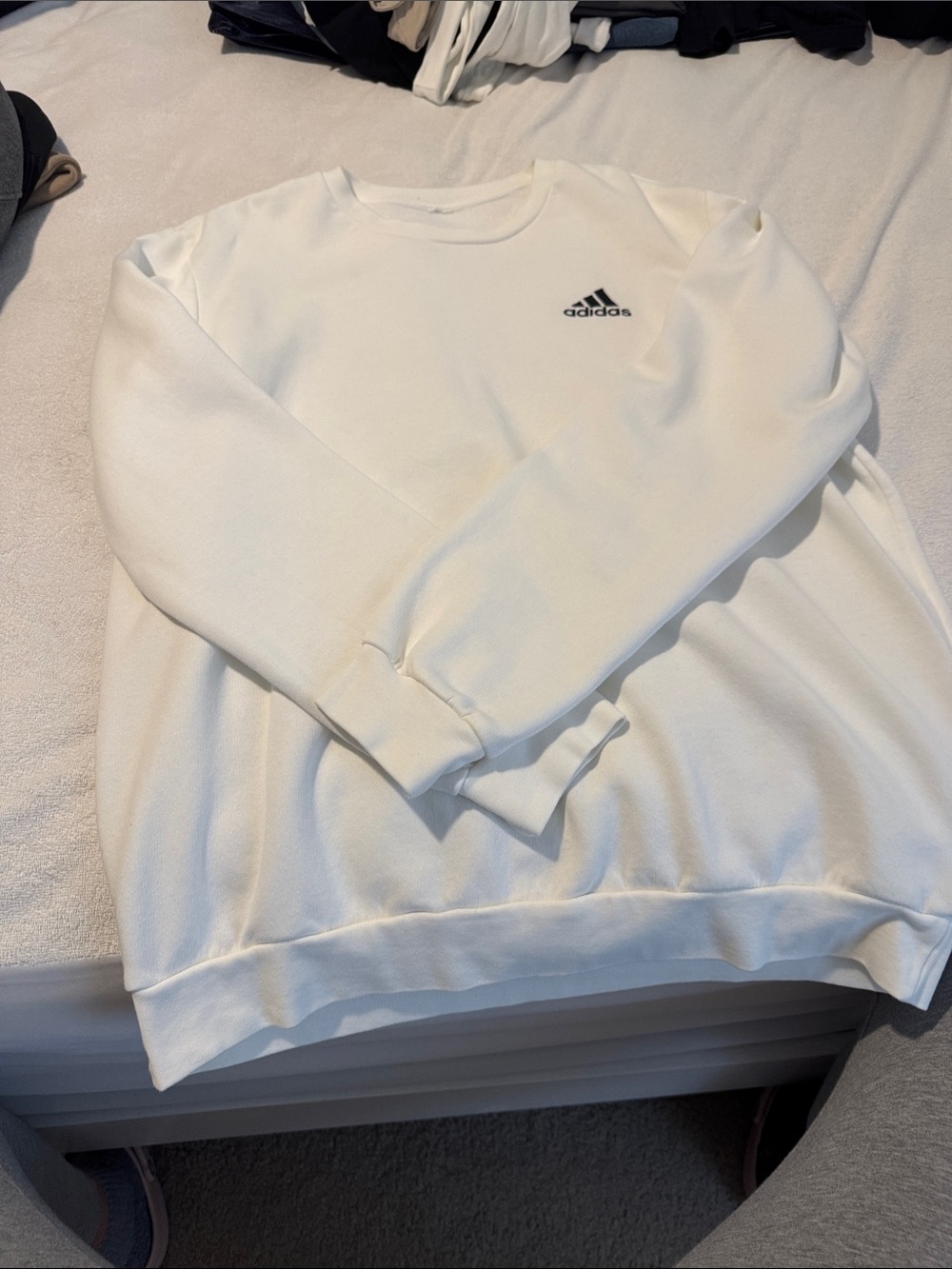 adidas White Crewneck Pullover with Small Black Logo